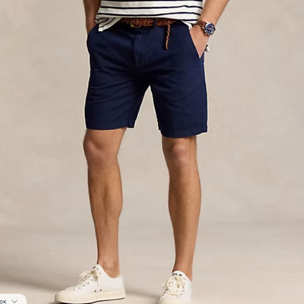 NWT POLO Ralph Lauren 8.5-Inch Classic Fit Linen-Cotton Short Newport Navy 42